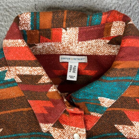 Flannel Jacket Aztec Pearl Snap Womens 3X Green Orange Plus Size Canyon Retreat - Picture 5 of 12